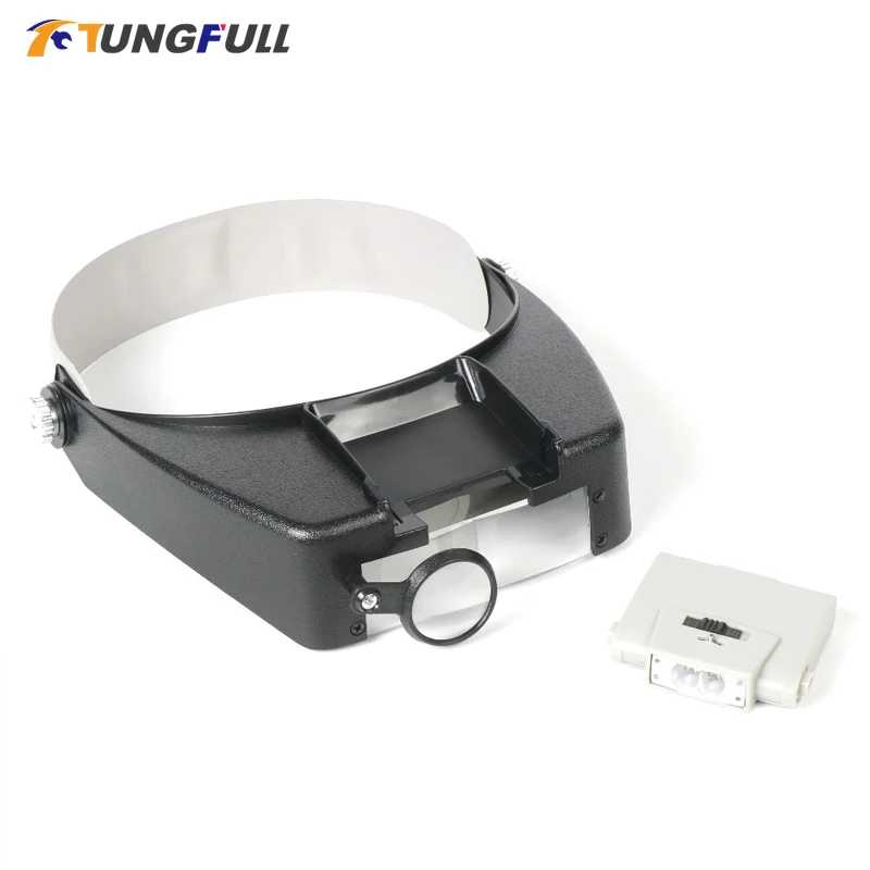 Tungfull Head-mounted Magnifying Glass LED Lamp Old Reading Workers Repair Electronic Circuit 10 Times Magnification unction