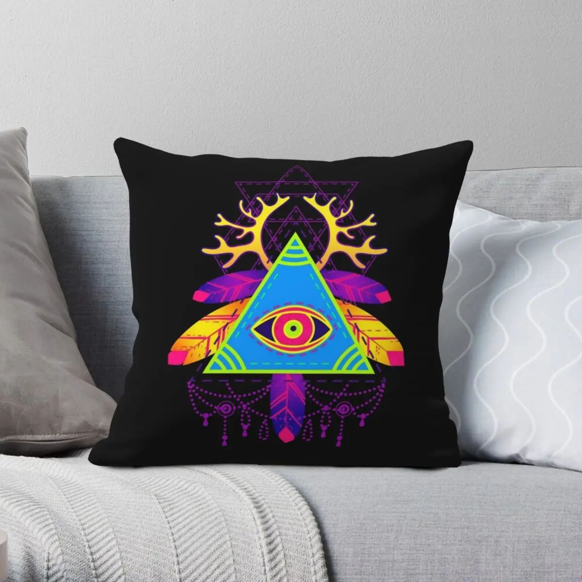 Eye Of Providence Colorful Square Pillowcase Polyester Linen Velvet Creative Zip Decor Throw Pillow Case Bed Cushion Cover