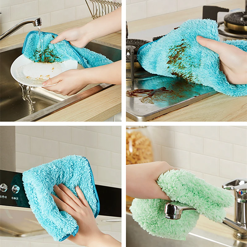 3PCS Kitchen Towel 10x10 Inch Household Cleaning Cloth Super Water Absorption Coral Fleece Rags Microfiber Dust Removal Towels