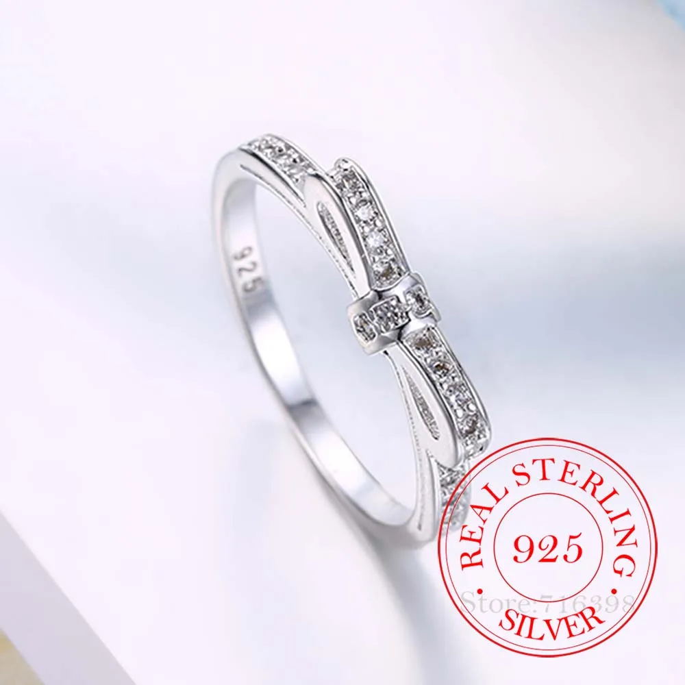 High-quality 925 Sterling Silver Rings for Women Female Exquisite Bownot Cz Crystal Infinity Ring Bague Argent 925 Anillos Mujer