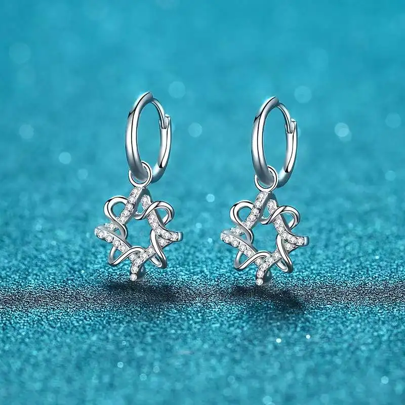 

Trendy 925 Sterling Silver Pave Small Moissanite Geometric Drop Earrings Women Jewelry Platinum Plated Dangle Earrings Gift