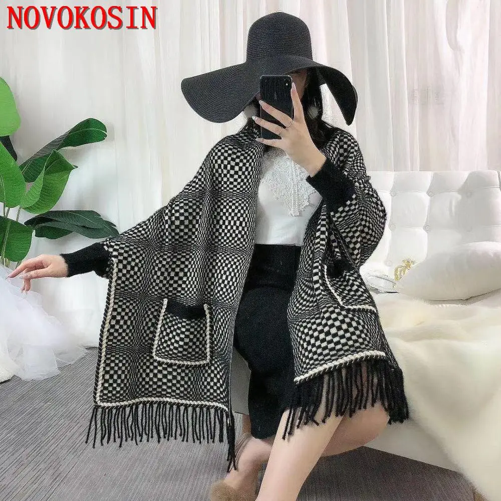 3 Style Winter Faux Mink Velvet Poncho Oversize Batwing Long Sleeves Cardigan Women Printed Wrap Vintage Shawl Coat With Pocket