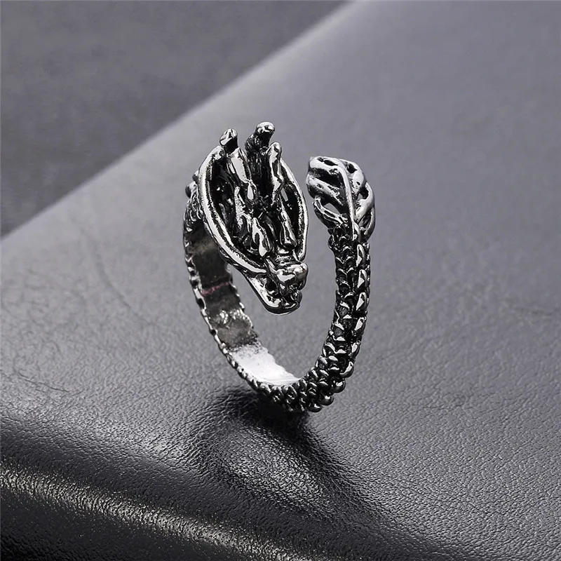 Adjustable Vintage Punk Dragon Ring Men Alloy Biker Rock Rap Embrace Ring Gothic Party Gift Jewelry Mujer Bijoux 20221