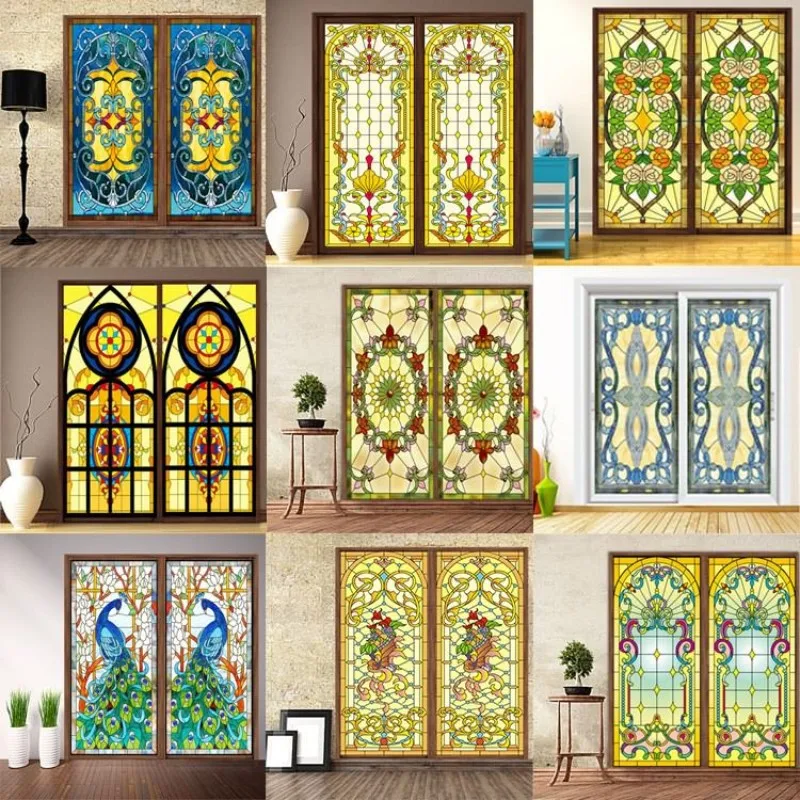 Custom No Glue Window Film Scrubs Half Translucent Church Stained Glass Film Doors Wardrobe Furniture Foil Stickers 70x100cm