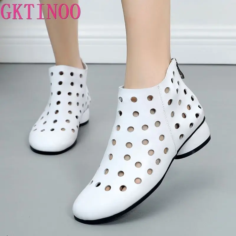 GKTINOO-Bottes Respirantes en Cuir group pour Femme, Chaussures à Talons Hauts, Fermeture Éclair Arrière, Découpe, Été 2024