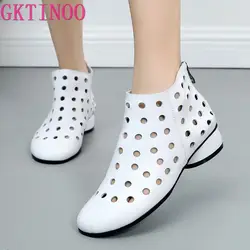 GKTINOO 2024 stivaletti estivi scarpe in vera pelle donna Med stivali con cerniera posteriore con tacco alto ritaglio traspirante Mujer Zapatos