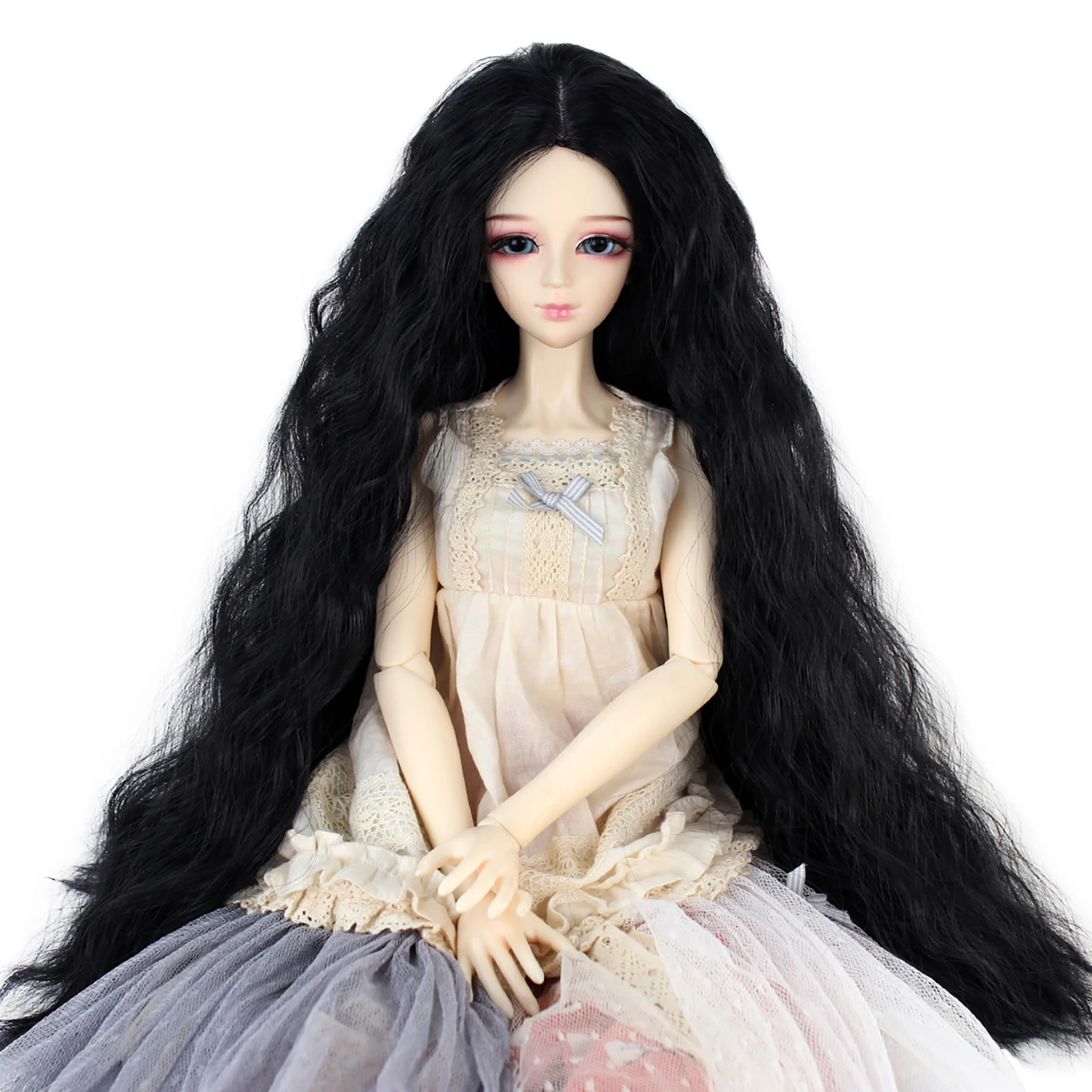 Miss U Hair Long Kinky Curly 8-9inch 1/3 BJD MSD DOD Dollfie Doll Wig Centre Parting Hair Accessories Not for Human