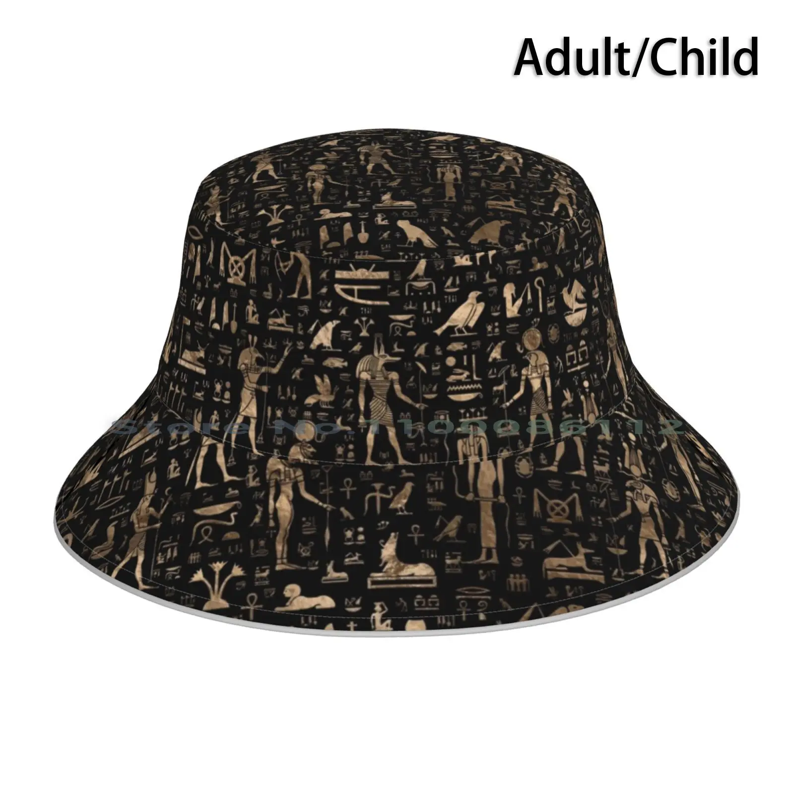 Ancient Egyptian Gods And Hieroglyphs-Black And Gold Bucket Hat Sun Cap Egyptian Hieroglyphs Hieroglyphics Egyptian Egyptian