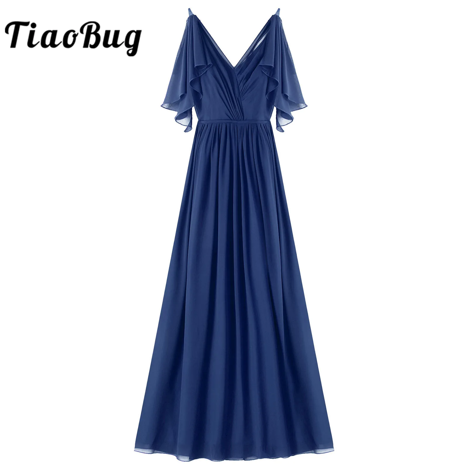 

Bridesmaid Dresses Womens Sexy Deep V Neck Ruffled Chiffon Dress Vestidos De Festa Elegant Dress for Women Wedding Evening Gowns