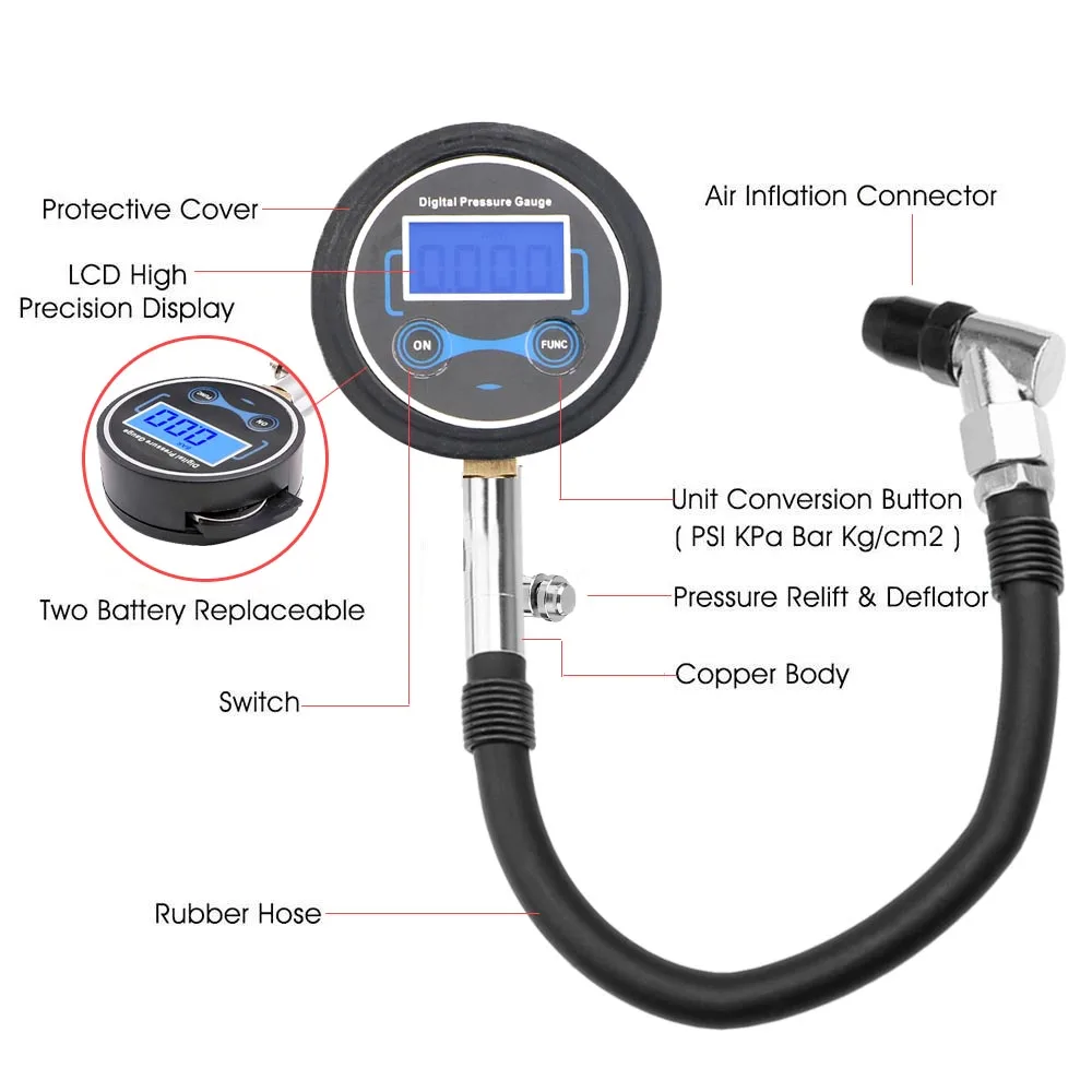 High Precision Auto Tire Pressure Gauge Digital Tire Tester LCD Display for Car Truck Vehicle Motorcycle