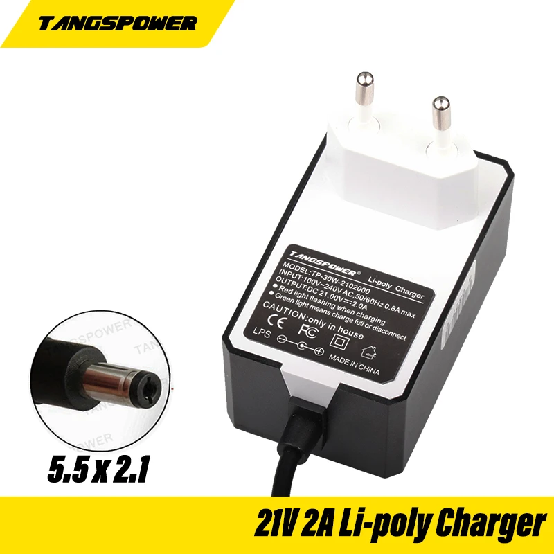 

21V 2A 18650 Lithium Battery Portable Wall Charger For 5.5 x 2.1mm DC Power Jack Socket Female Panel Mount Connector