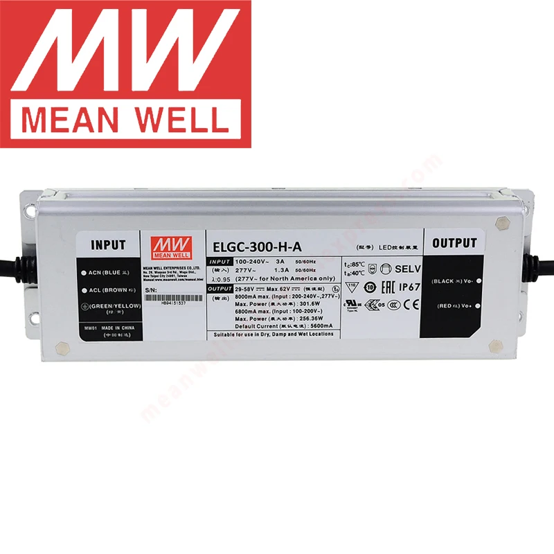 

Mean Well ELGC-300-M-A Meanwell Outdoor IP67 Waterproof Led Power 2800mA 300W Constant Power Mode Dimming LED Driver