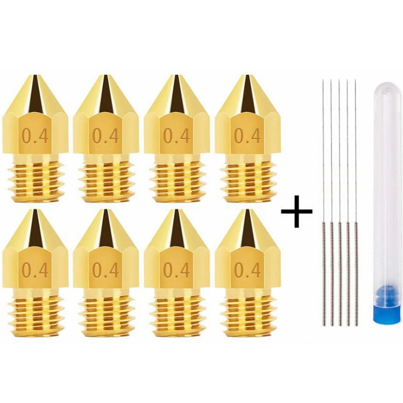 

3D Printer Nozzle Set 8PCS 0.4mm MK8 Extrusion Print Head Nozzle With 5PCS Cleaning Needles Fit 1.75mm Brass Nozzle Ender 3 Pro