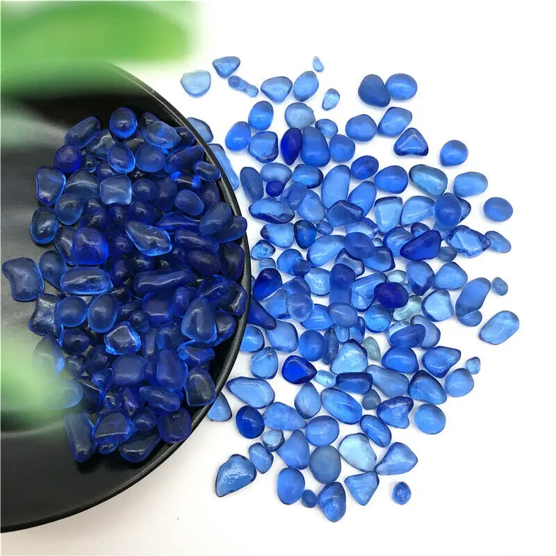 Drop shipping 50g 7-10mm Blue Gravel Coloured Glaze Crystal Buddha Aquarium Stones Decorl Stones and crystals