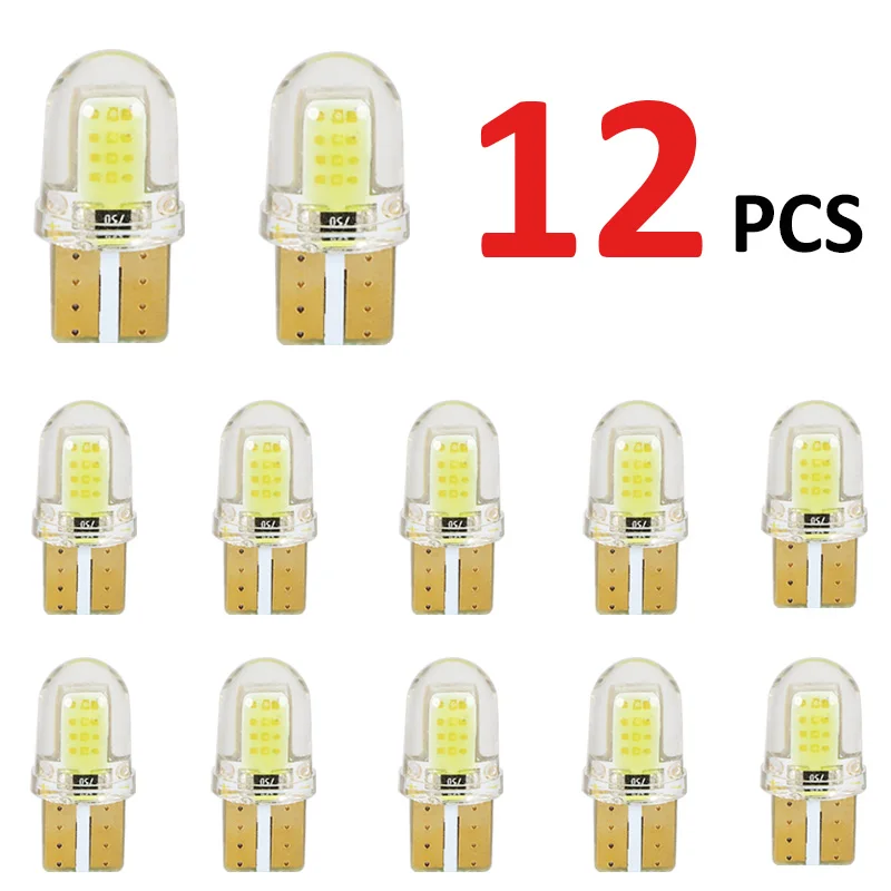 

12pcs LED T10 W5W 194 168 W5W COB 8SMD License Light Bulbs Parking Bulb Auto Wedge Clearance Lamp Silica Car Super Bright bulbs