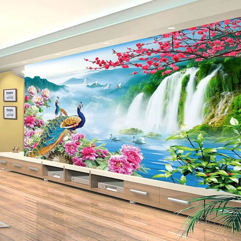 3D Pavão Pintura Paisagem, Custom Mural, Cenário da Natureza, Fresco Sala, Sofá TV, Estudo, Parede de fundo clássico, 3 D