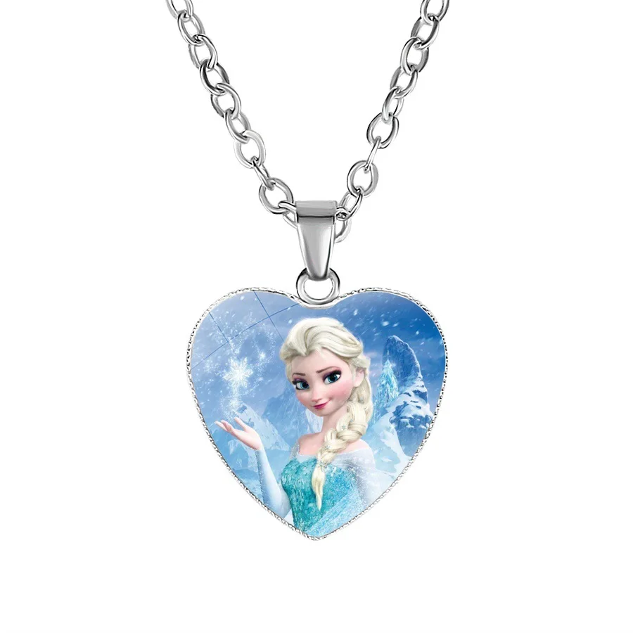 Disney Frozen 2 Necklace Anime Chrildren's Cartoon Elsa Princess Anna Heart Shaped Figure Pendant Girl Accessories Kids Gifts