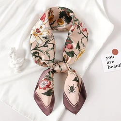 70*70cm Fashion Silk Satin Hair Scarf Women Handkerchief Printed Female Square Head Bandana Small Neck Muffler Hijab Lady Girl