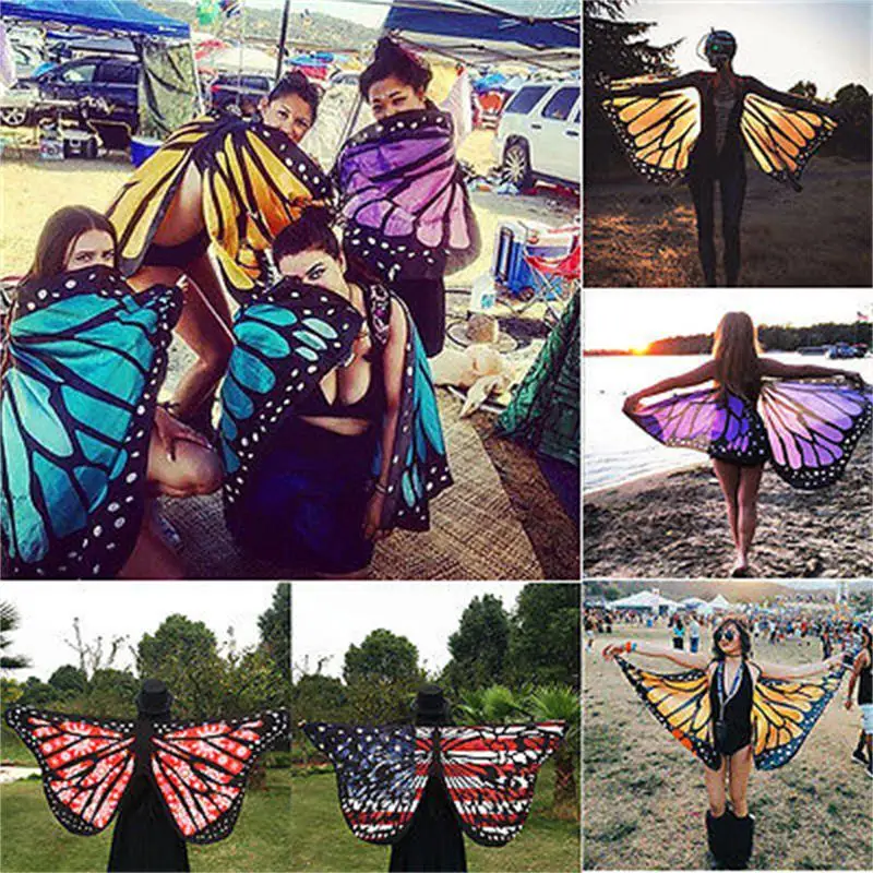 Colorful Soft Wings Fairy Lady Fairy Elf Costume Accessories Lady Beach Scarf Wrapped Butterfly Wing Shawl