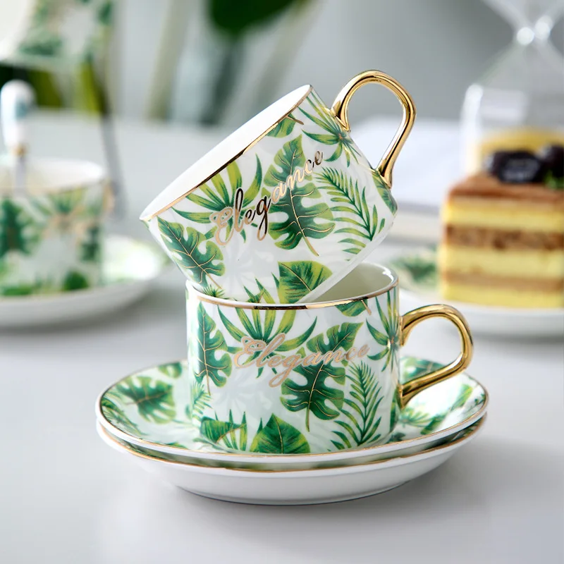 

English ceramic coffee cup and saucer set afternoon tea cup and saucer creative small fresh gold handle coffee cup coffee set