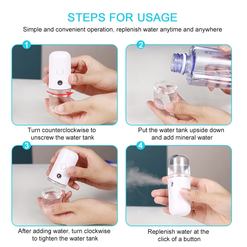 30Ml Mini Facial Steamer Nano Mister Gezicht Spuit Usb Vernevelaar Luchtbevochtiger Hydraterende Hydraterende Vrouwen Beauty Skin Care Tool