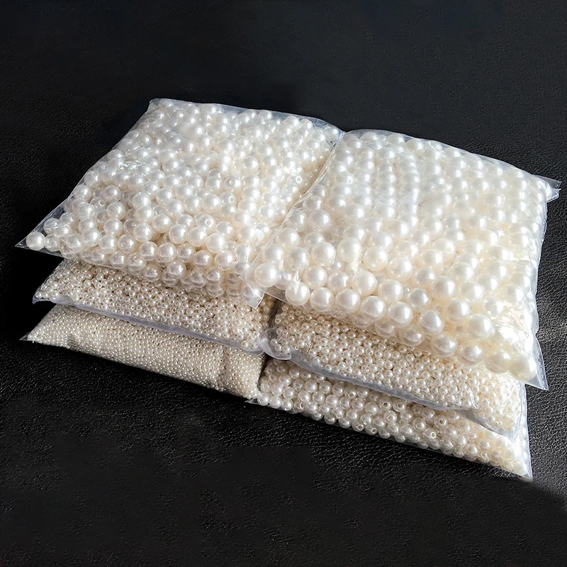 10-1000 teile/los 3-20mm Gerade Löcher Acryl Imitation Perle Beige Armband Runde Perlen Für DIY Handwerk schmuck Machen Liefert – Detail 4