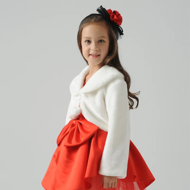 Flower Girls Long Sleeve Winter Short Coat Brand Baby Girls Wedding Fur Bolero Jacket Girls Party Warm Cloak Cape Kids Shawls