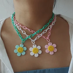 ZX New Large Sunflower Face Pendants Necklace for Women Handmade Acrylic Chain Chokers Necklace Girls Fashion Jewelry Wholesale