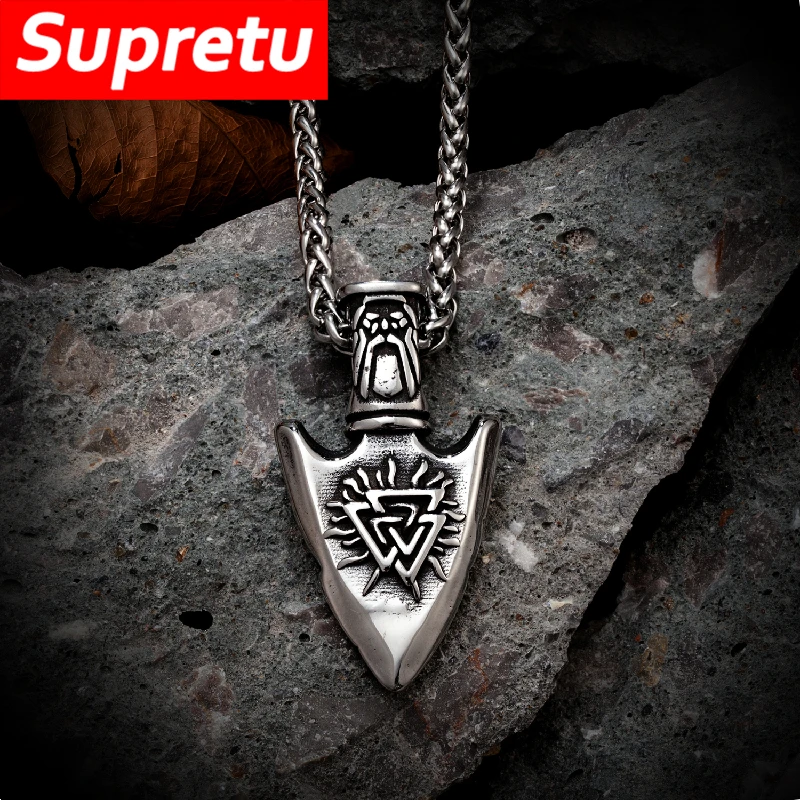 Viking Triangle Trinity Runes Shield Necklace Men Stainless Steel Double-Sided Amulet Nordic Compass Pendant Slavic Jewelry Gift