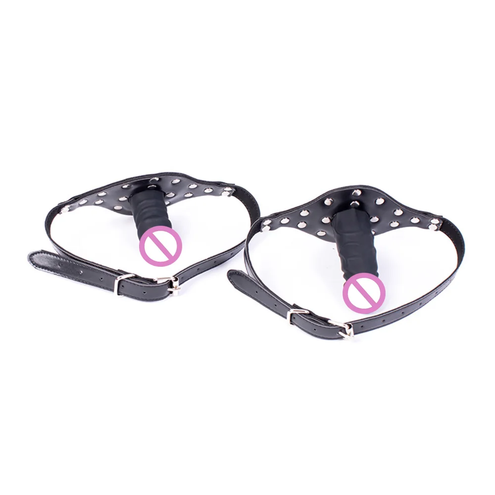 Penis Gag Bdsm Head Harness Leather Bondage Slave Muzzle Butt Plug Silicone Oral Sex Head Open Mouth Gag Dildo Sex Toy For Wo L1