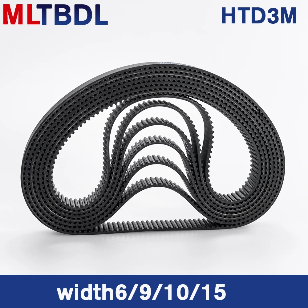 Htd 3M Distributieriem 204/207/210/213/216/219/222/225mm 6/9/10/15Mm Breedte Rubbetoothed Riem Gesloten Loop Synchrone Riem Pitch 3Mm