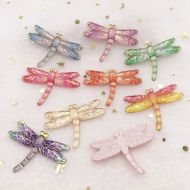 8PCS Shiny Colorful Dragonfly Flat Back Rhinestone Cabochon Miniature Applique 1 Hole Ornament DIY Scrapbook Figurines Craft