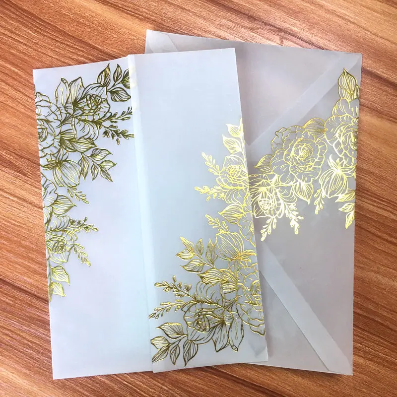 1 set Rose Gold Foil Dark Green Vellum Wedding Invitation Cards Blue Gilding Silver Stamping Bridal Shower Invite with Envelopes