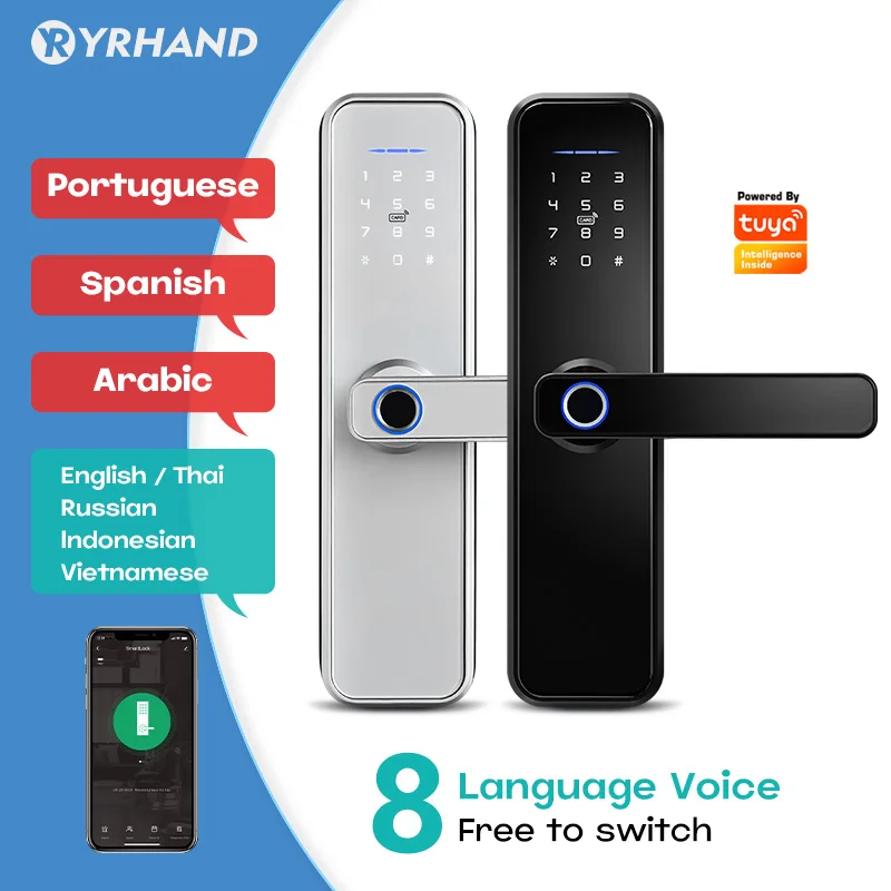 cerradura intelige Eight languages X5 Waterproof Tuya Fingerprint Intelligent WiFi APP Password Electronic smart door lock