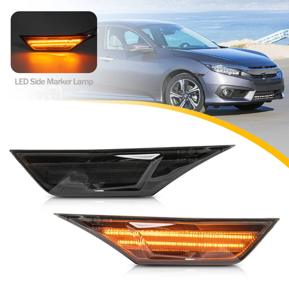 

2Pcs Led Smoked Lens Side Marker Lights For Honda Civic 10th Gen 2016 2017 2018 2019 2020 Fender Turn Signal Light Lamps