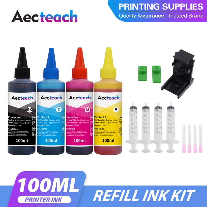 Aecteach new 100ml Refill Dye ink kit for HP 903 904 905 Ink Cartridge ciss for HP OfficeJet 6950 6956 OfficeJet Pro 6960 6970