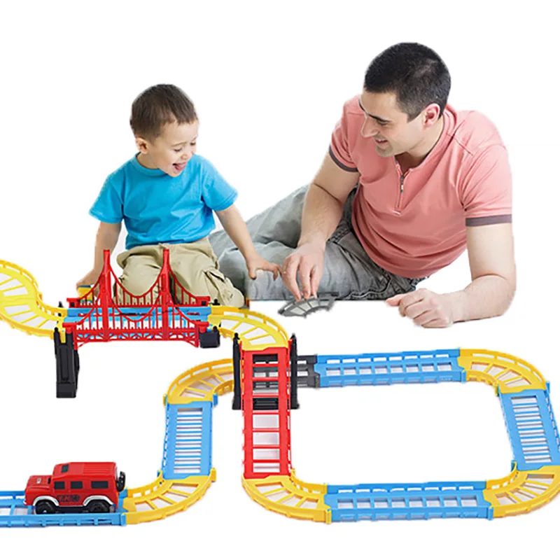 Đường Sắt Xe Điện Tốc Độ Theo Dõi Xe Đồ Chơi Giáo Dục Kết Hợp Playset Xe Xếp Hình Xe Đua