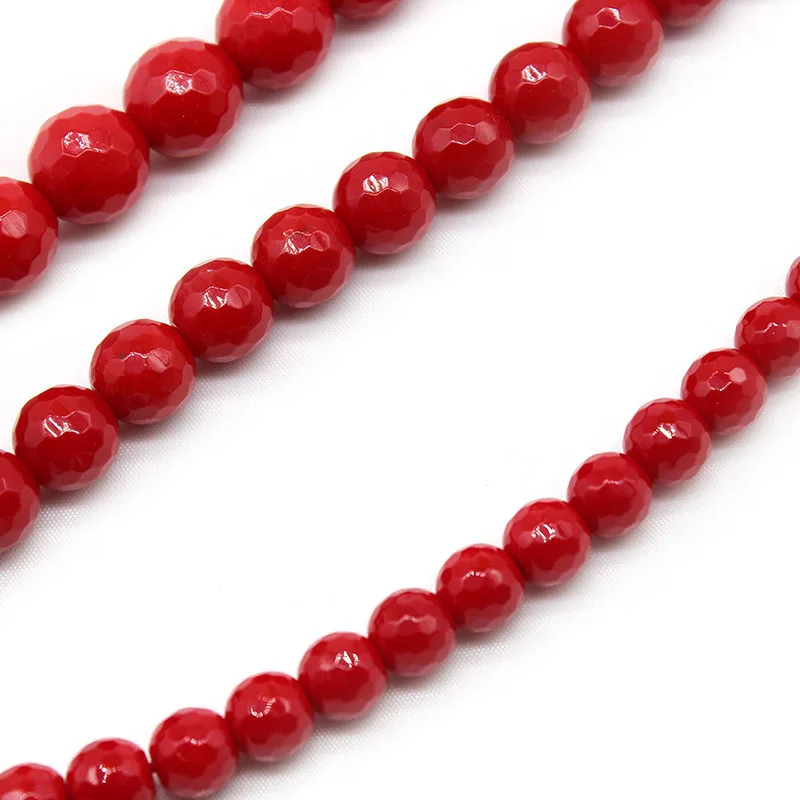 Natural Faceted Red Coral Stone Round Loose Spacer Beads 6/8/10mm Jewelry Handmade Necklace Bracelets DIY Making Accessories 15\