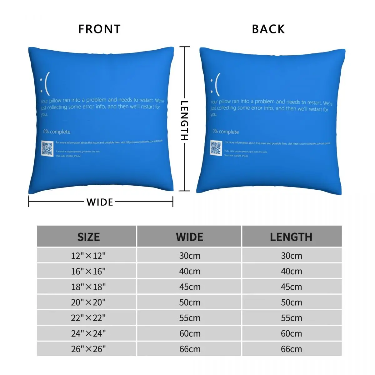 Windows BSOD Blue Screen Of Death Square Pillowcase Polyester Linen Velvet Printed Zip Decor Home Cushion Cover Wholesale