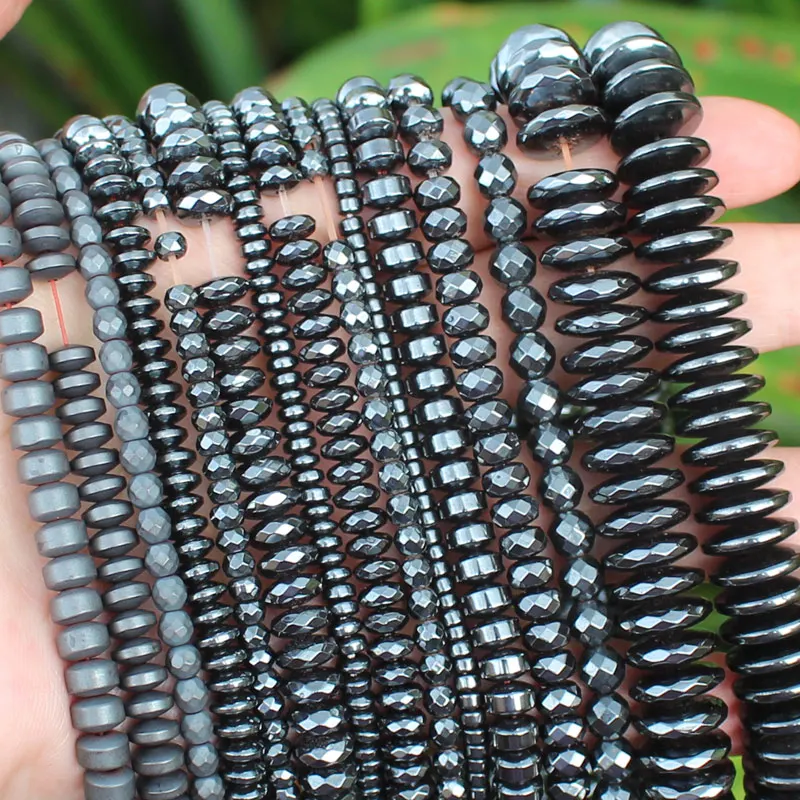 Natural Hematite Round Facted Rondeel space beads, For DIY Necklace Bracelat Jewelry Making !