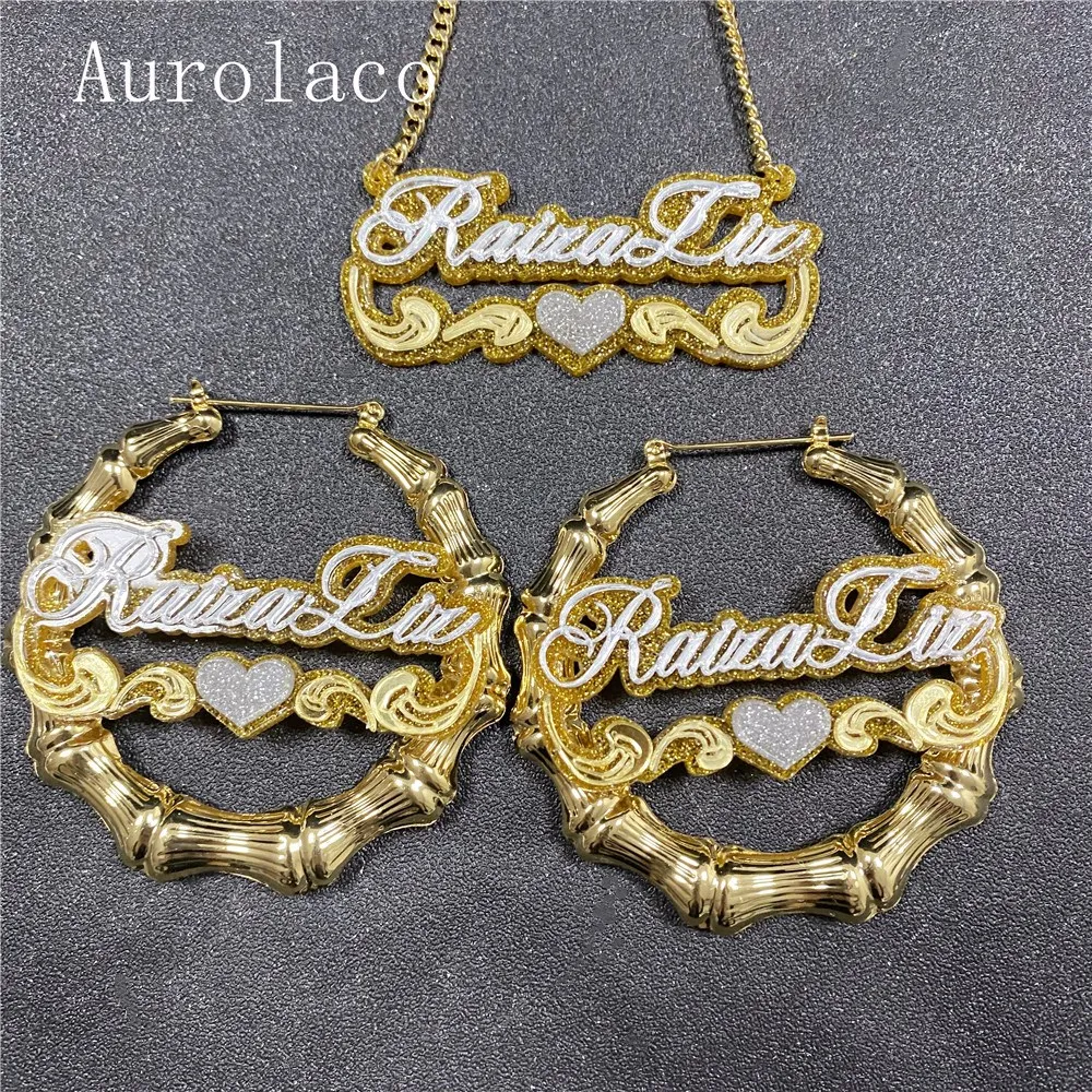 AurolaCo Fashion Trend Custom Name Earrings Hip-hop Personality Bamboo Style Round Acrylic Earrings Custom Birthday Gift