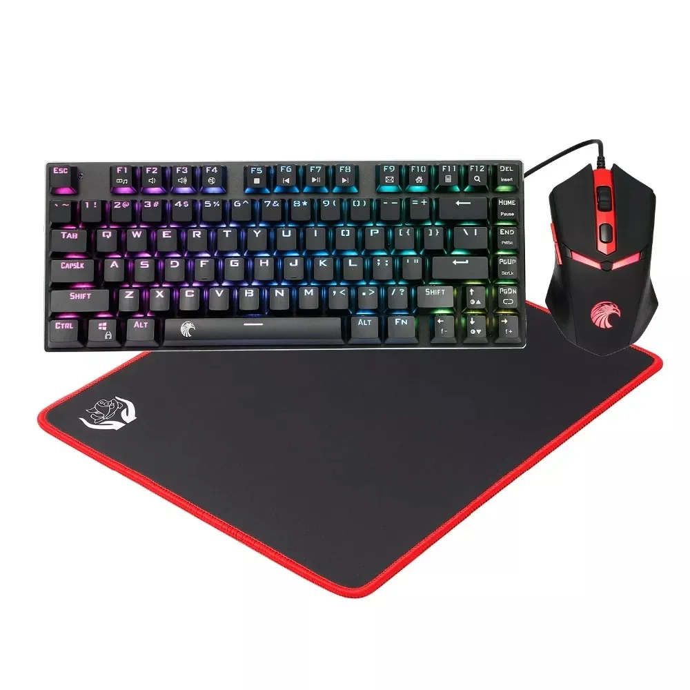 

HUO JI – 3 in 1 TKL mechanical keyboard and mouse set, 3200 DPI, with blue switch, game