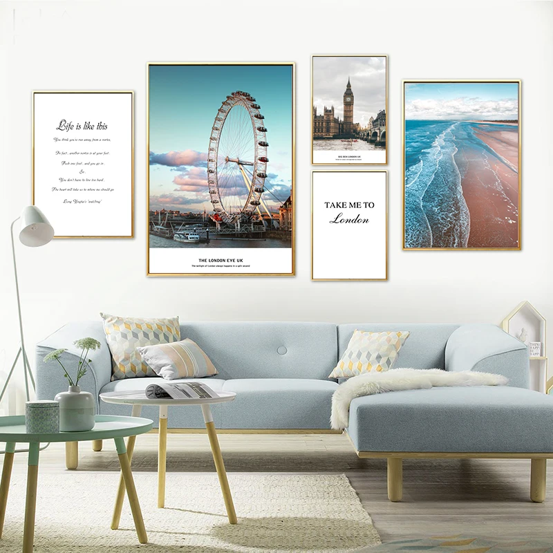 

Landscape Canvas Poster Nordic Decoration Ferris Wheel Ocean Beach Wall Art Print Painting Picture Scandinavian Home Decor