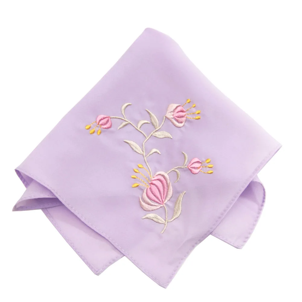 2 pçs feminino hankies bordado flor hanky floral sortido senhoras menina lenço tecidos acessórios roxo