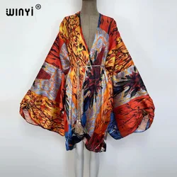 WINYI 2021 America Women Cardigan stitch robe Cocktail sexy leisure wear Maxi African Holiday Batwing Sleeve Silk feeling Robe