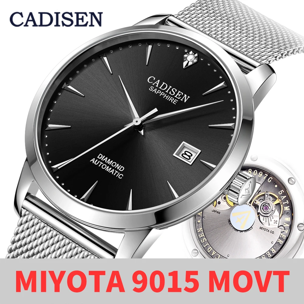 CADISEN Ultra-thin Simple Classic Men Mechanical Watches Business MIYOTA 9015 Watch Luxury Brand Genuine Leather Automatic Watch