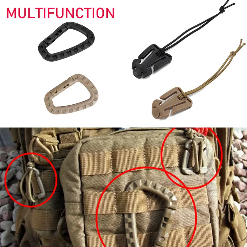 Molle Attach Backpack Hanging Buckle with Whistle Plastic Elastic Rope Clip Military Outdoor Camp Hike Tool Carabiner