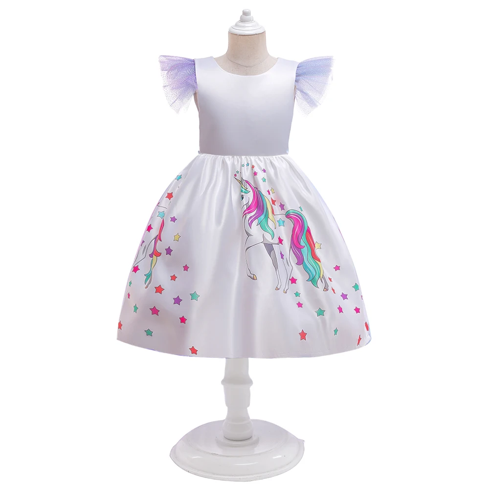 Kids Unicorn Princess Dress For Girls Children Cosplay Costume Trailing Rainbow Birthday Party Dresses Girl Christmas Outfit