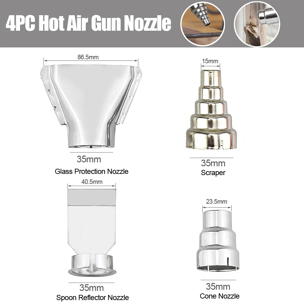 NEWACALOX 4 unids/lote boquillas de pistola de calor Kit eléctrico accesorios DIY herramientas de pistola de aire caliente Industrial envoltura retráctil