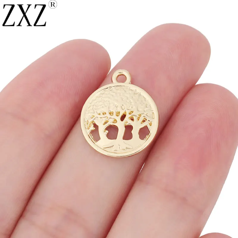 ZXZ 20pcs Gold Tone Tree Round Charms Pendants Nature Pagan Wiccan for Necklace Bracelet Jewelry Making Accessories